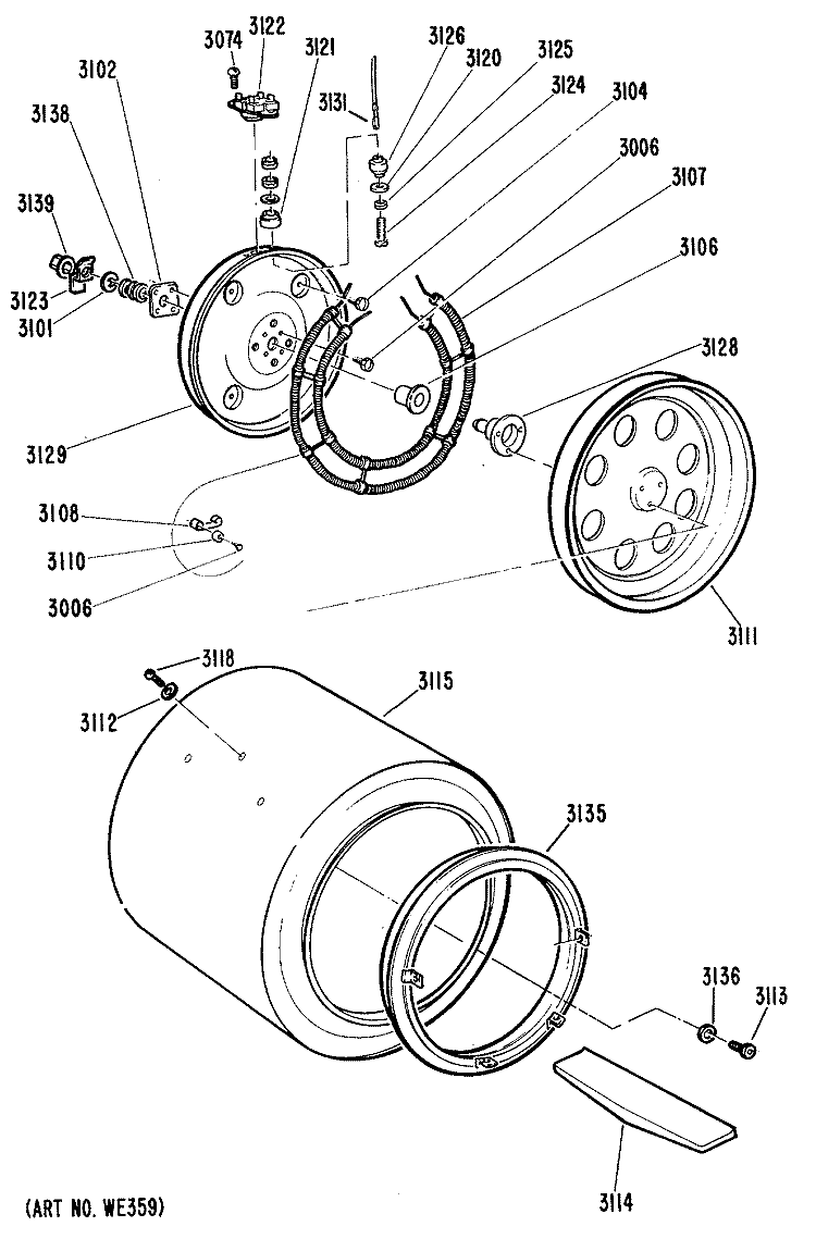 Section Diagram and Parts List for DDE5710GAM  General Electric Dryer