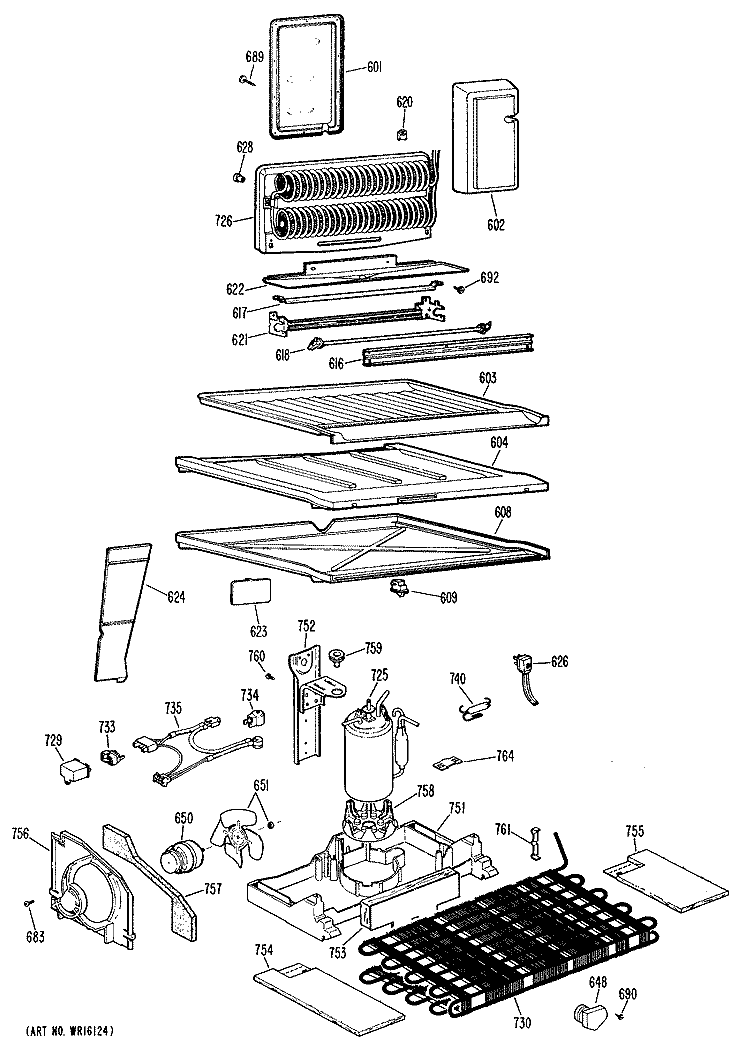 Section Diagram and Parts List for TBX18AJBR  General Electric Refrigerator