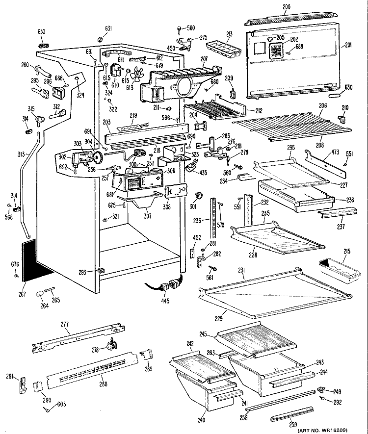 Section Diagram and Parts List for TBX18CJBR  General Electric Refrigerator