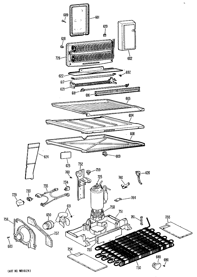 Section Diagram and Parts List for TBX18CJBR  General Electric Refrigerator