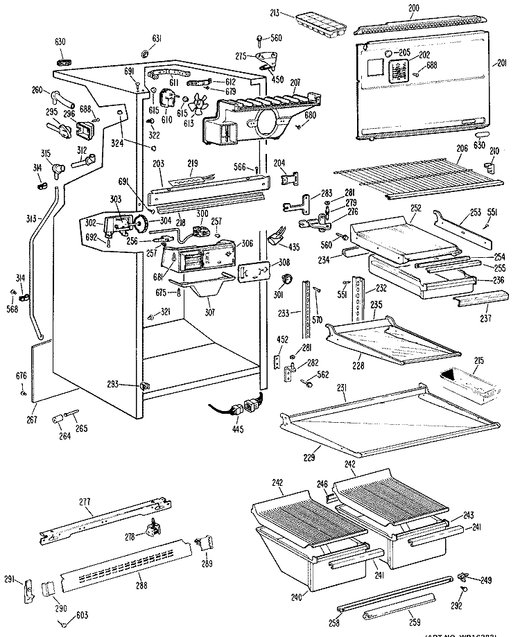 Section Diagram and Parts List for TBX18KJBR  General Electric Refrigerator