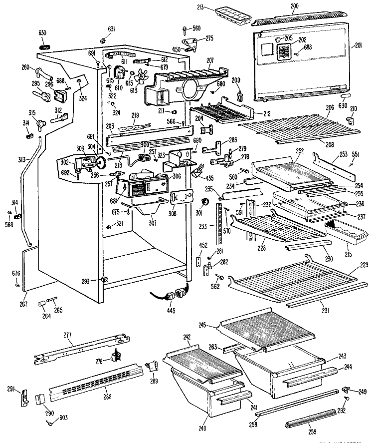 Section Diagram and Parts List for TBX18DJBR  General Electric Refrigerator