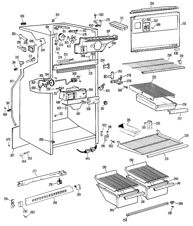 Section Diagram and Parts List for TBX18PJBR  General Electric Refrigerator