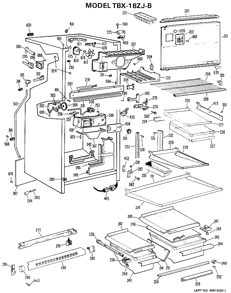 Section Diagram and Parts List for TBX18ZJBR  General Electric Refrigerator