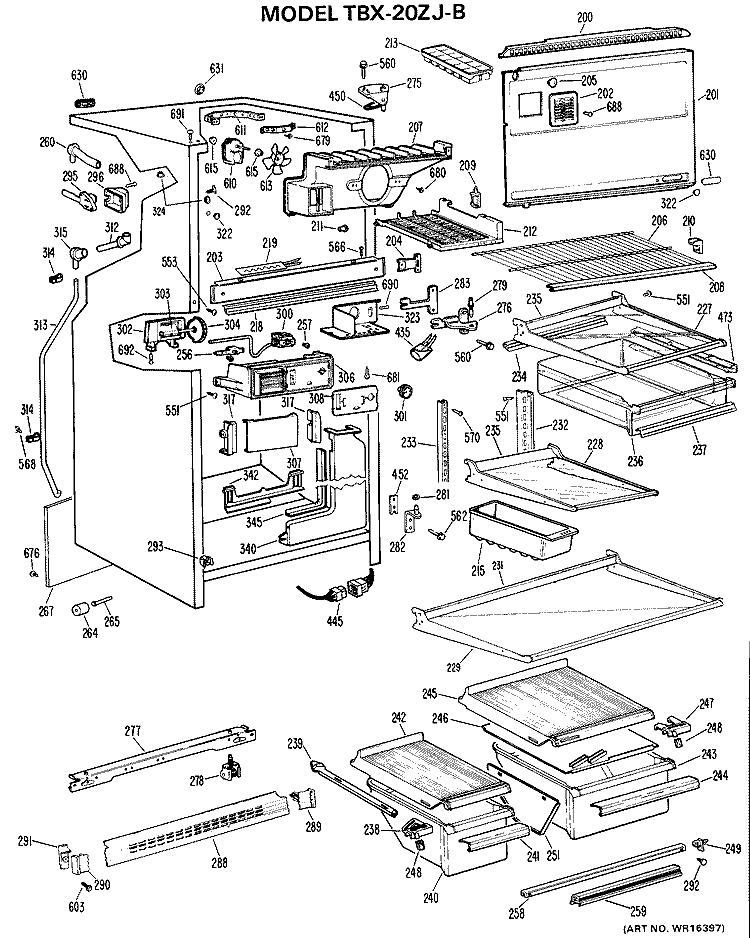 Section Diagram and Parts List for TBX20ZJBR  General Electric Refrigerator