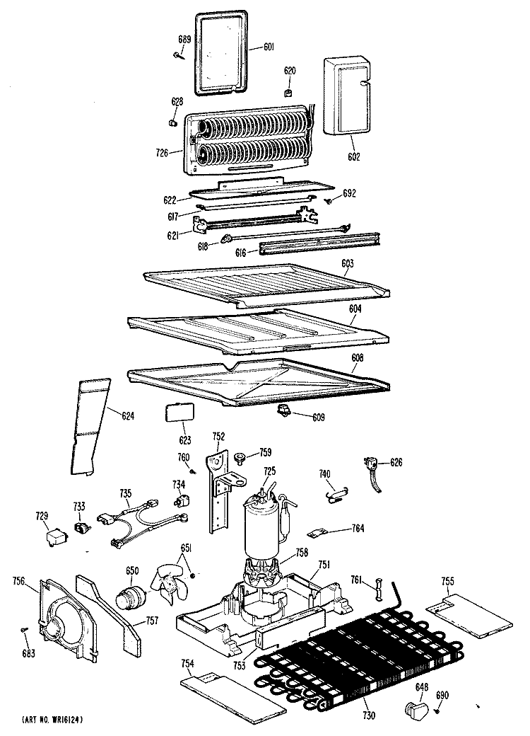 Section Diagram and Parts List for TBX20ZJBR  General Electric Refrigerator