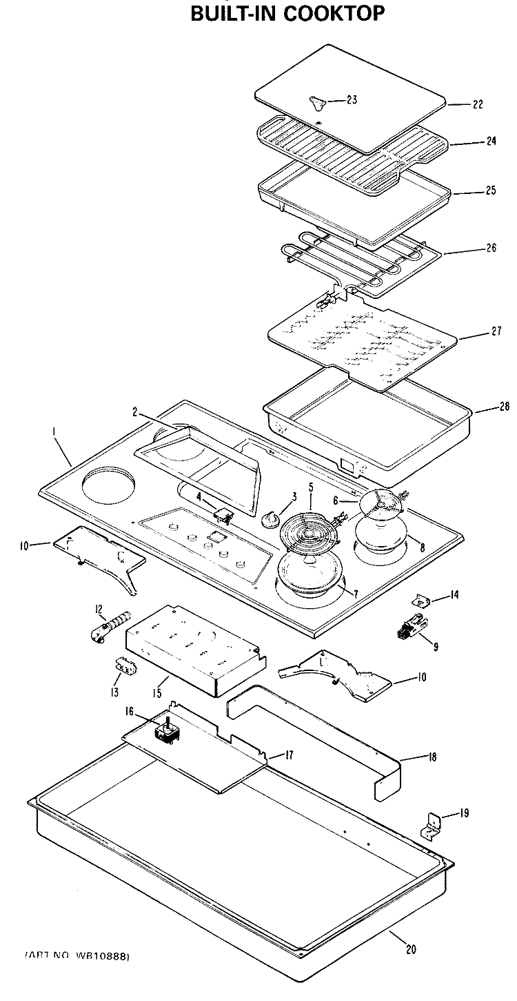 BUILT - IN COOKTOP Diagram and Parts List for JP670002  General Electric Cooktop