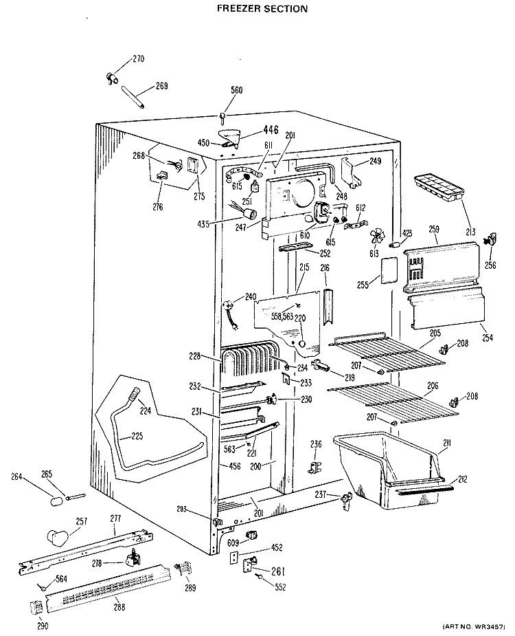 FREEZER SECTION Diagram and Parts List for TFX19LHF  General Electric Refrigerator