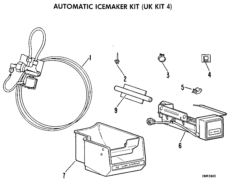 AUTOMATIC ICEMAKER KIT Diagram and Parts List for UK KIT 4  General Electric Ice Maker