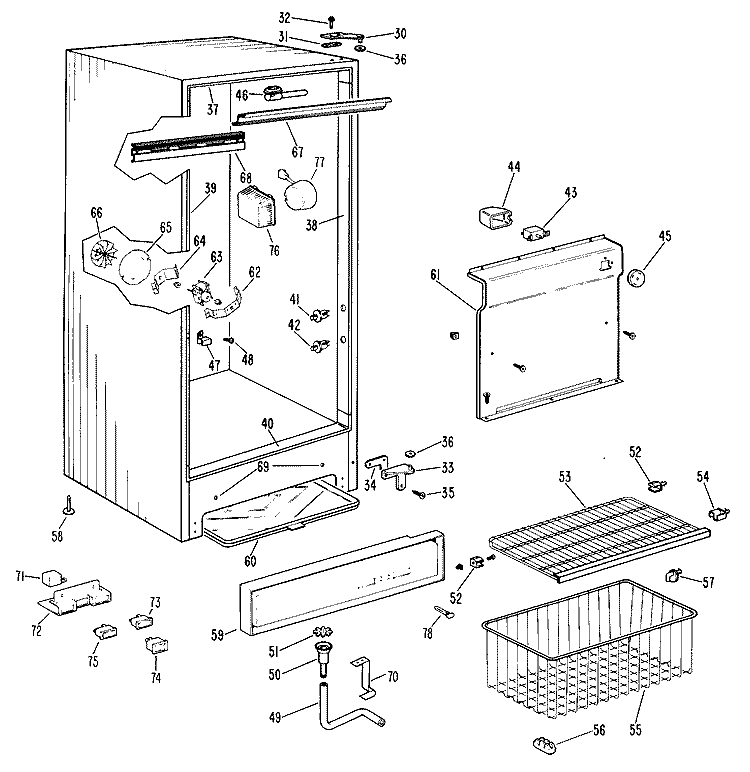 Section Diagram and Parts List for CAF16DKD  General Electric Freezer