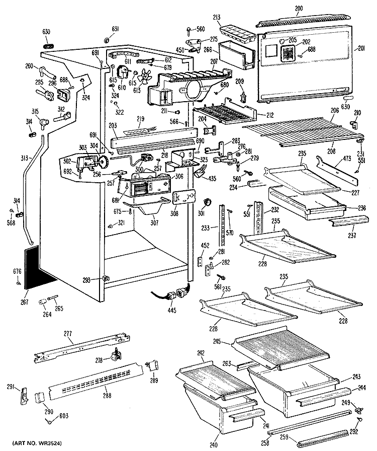 Section Diagram and Parts List for TBX17THBR  General Electric Refrigerator