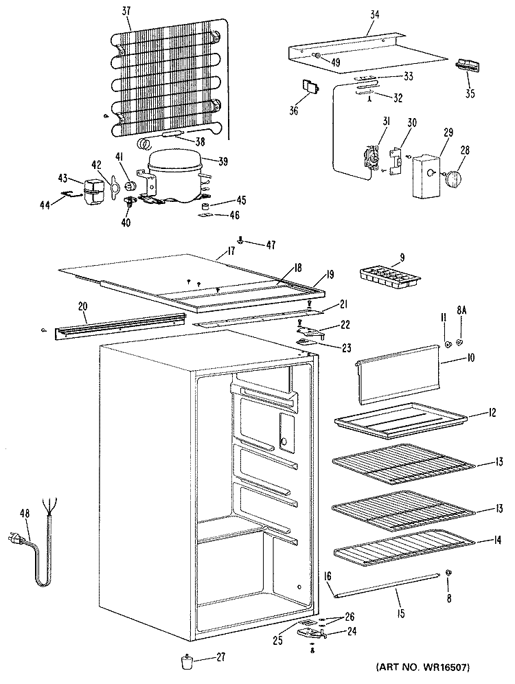 Section Diagram and Parts List for SC4SJQ  General Electric Refrigerator