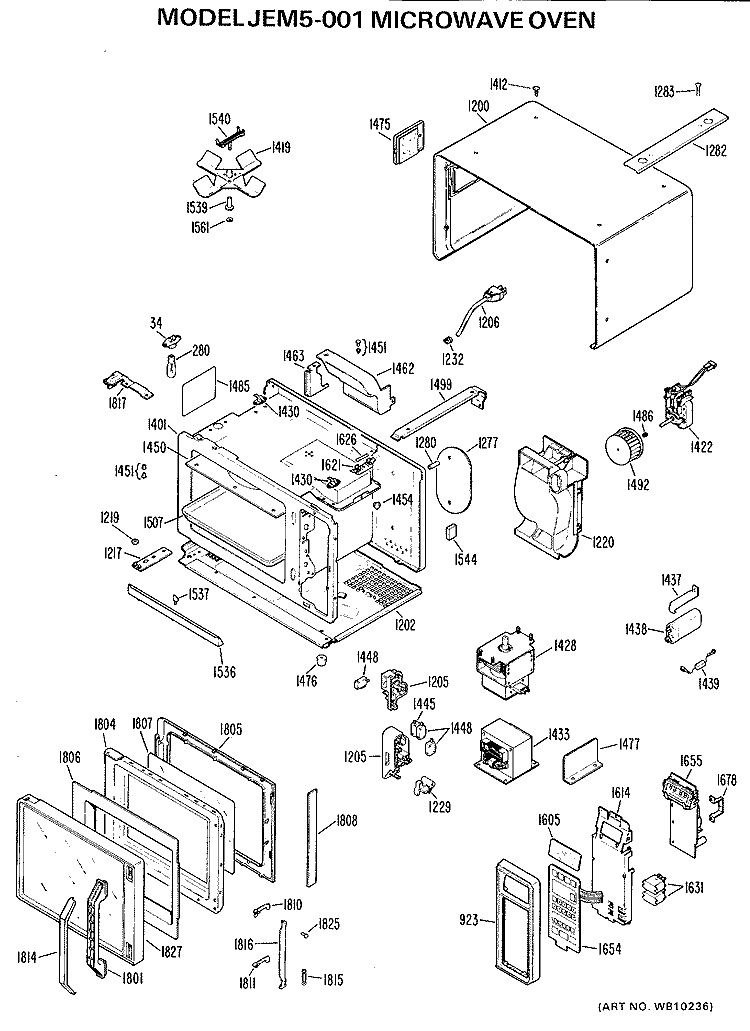 MICROWAVE OVEN Diagram and Parts List for JEM5001  General Electric Microwave