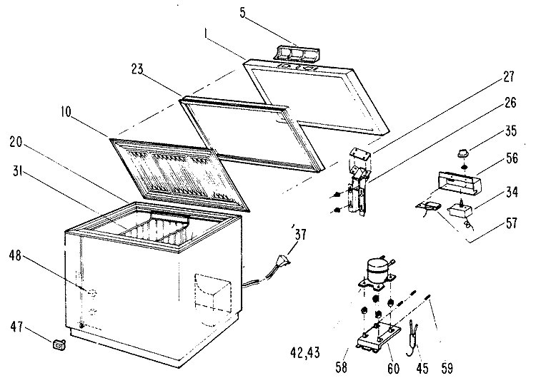 Section Diagram and Parts List for CB7DKC  General Electric Freezer