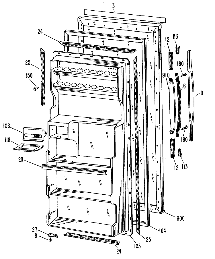 Section Diagram and Parts List for TA11SJBLAD  General Electric Refrigerator