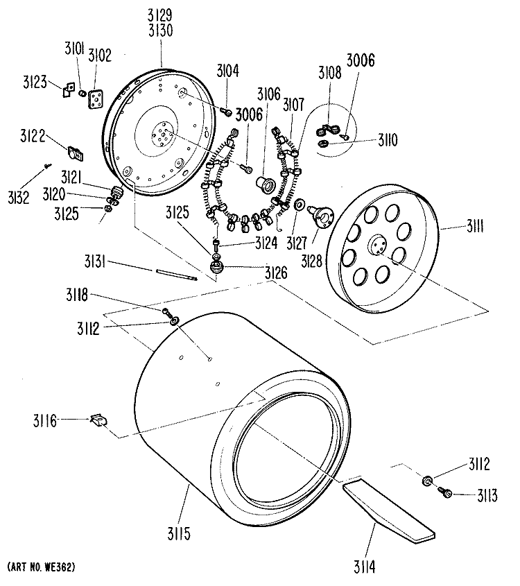 Section Diagram and Parts List for DDP1375GCM  General Electric Dryer