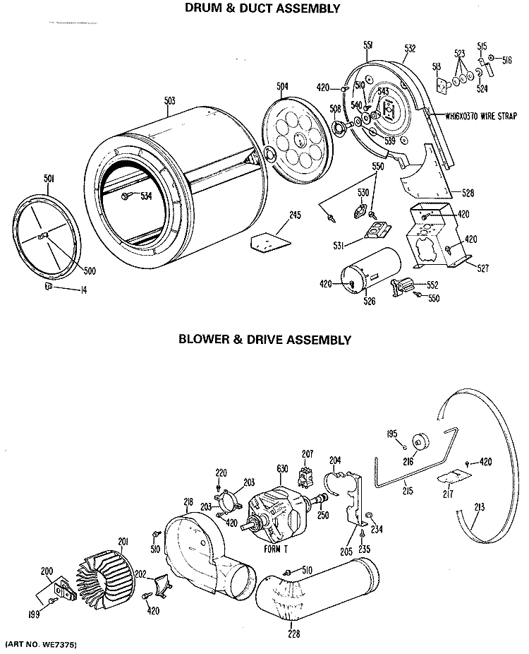 DRUM & DUCT ASSEMBLY Diagram and Parts List for DDG7980GEL  General Electric Dryer