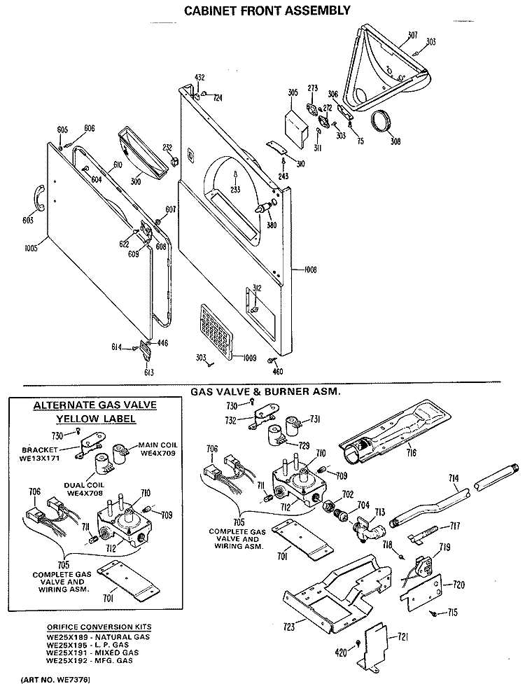 CABINET FRONT ASSEMBLY Diagram and Parts List for DDG7980GEL  General Electric Dryer