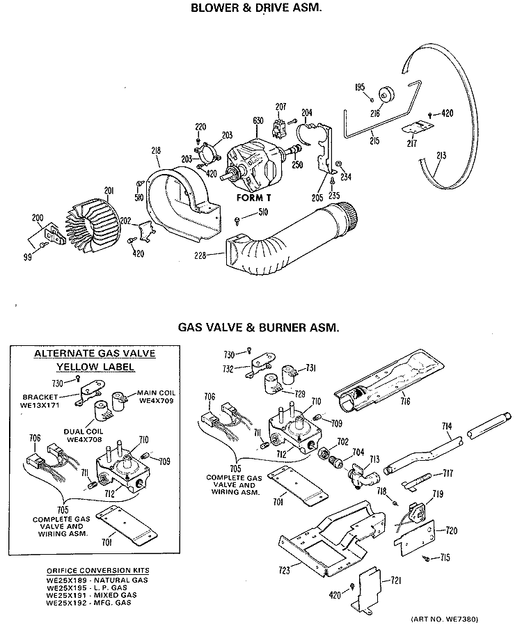 BLOWER & DRIVE ASM. Diagram and Parts List for DDG9280GEL  General Electric Dryer