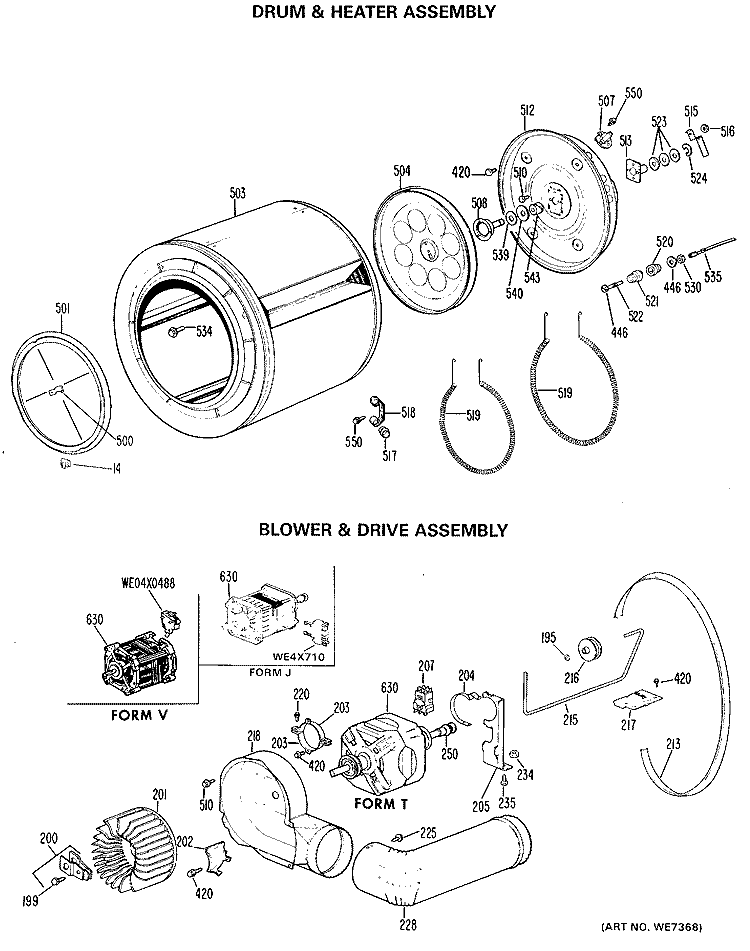 DRUM & HEATER ASSEMBLY Diagram and Parts List for DDE7900GBL  General Electric Dryer