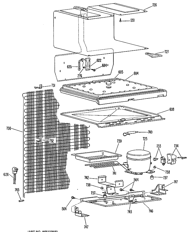 Section Diagram and Parts List for TB13SJCLAD  General Electric Refrigerator