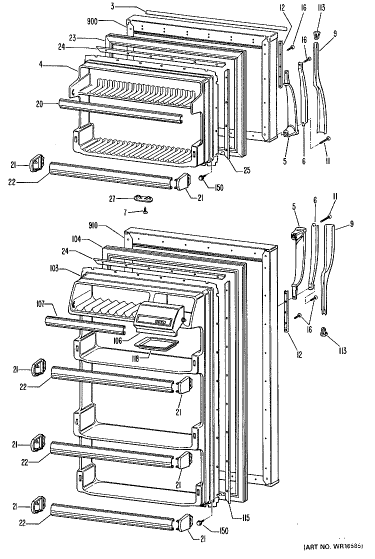Section Diagram and Parts List for TB15SJCRAD  General Electric Refrigerator