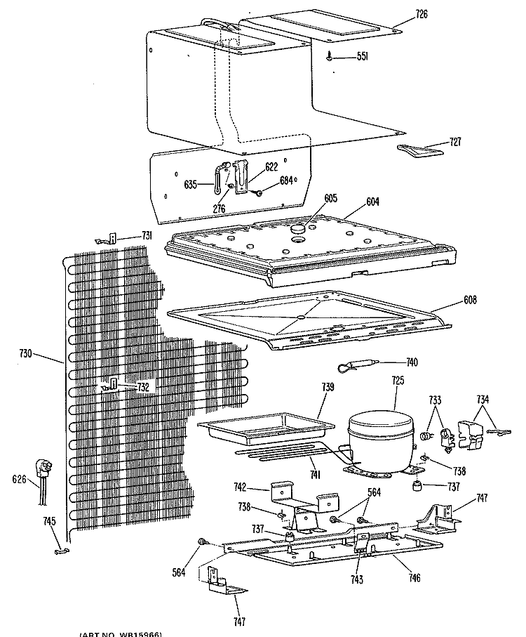 Section Diagram and Parts List for TB15SJCRAD  General Electric Refrigerator