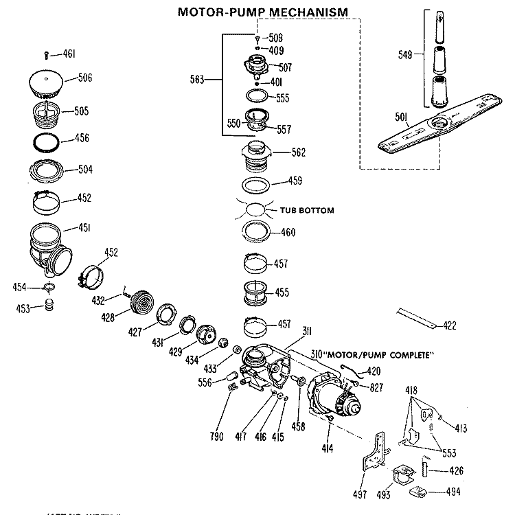 MOTOR - PUMP MECHANISM Diagram and Parts List for GSC452-08  General Electric Dishwasher