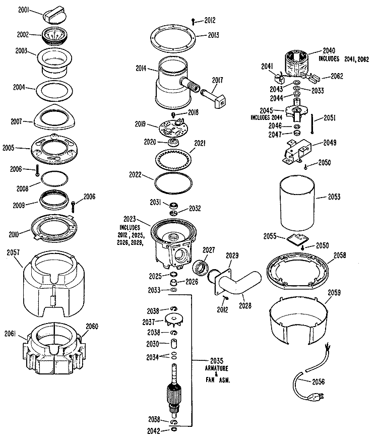 Section Diagram and Parts List for GFC700-02  General Electric Food Waste Disposer