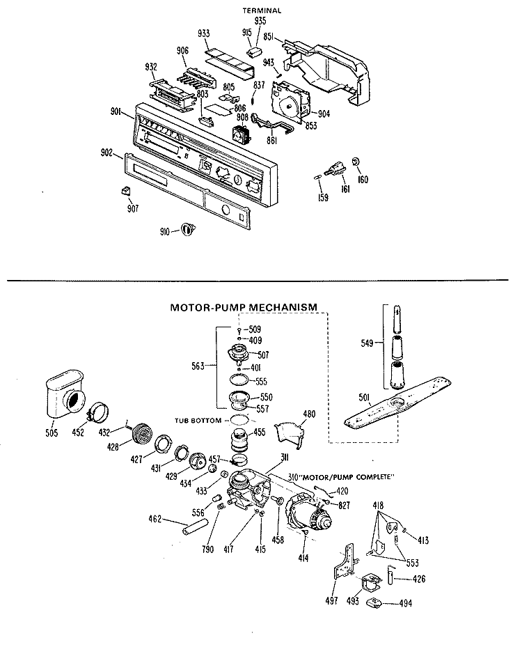 Section Diagram and Parts List for GSM603L-01  General Electric Dishwasher