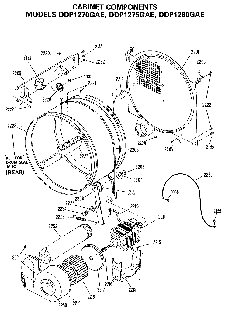 CABINET COMPONENTS Diagram and Parts List for DDP1280GAE  General Electric Dryer