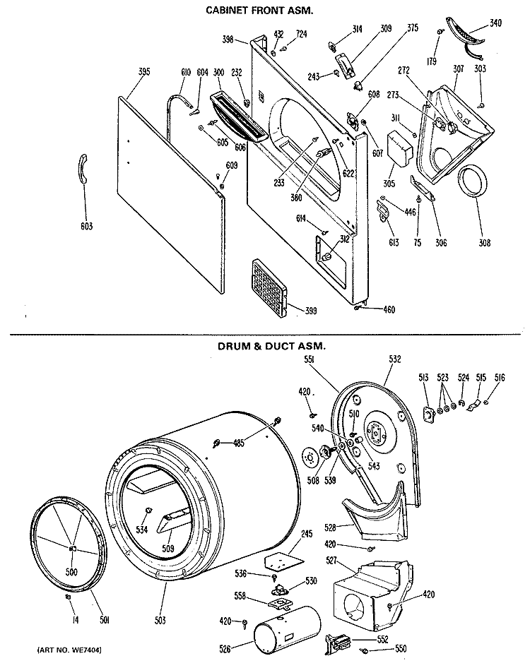 CABINET FRONT ASM. Diagram and Parts List for DDG9380LAL  General Electric Dryer