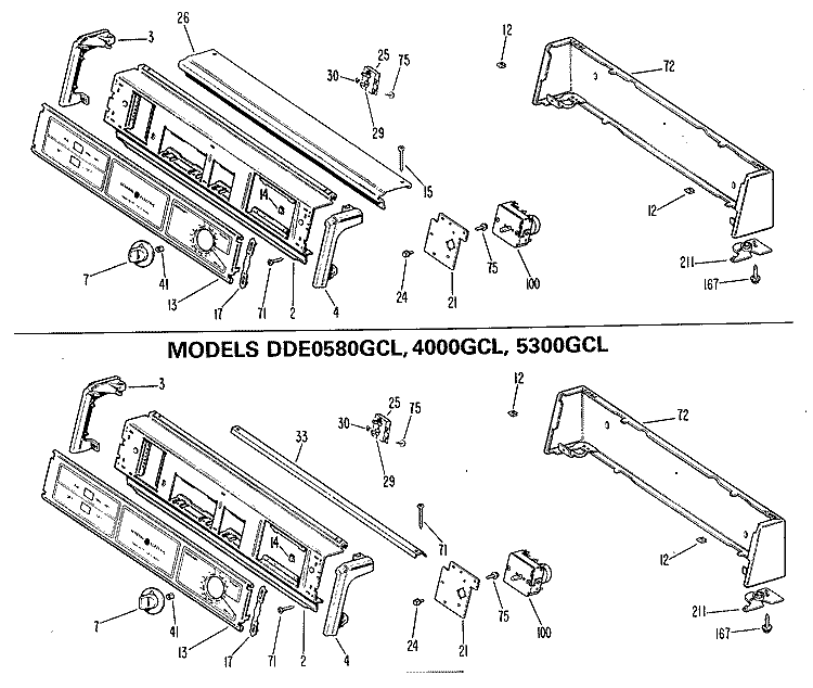 Section Diagram and Parts List for DDE7500GBL  General Electric Dryer