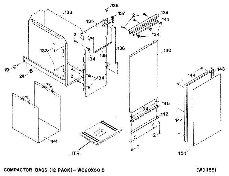 Section Diagram and Parts List for GCG950-01  General Electric Trash Compactor
