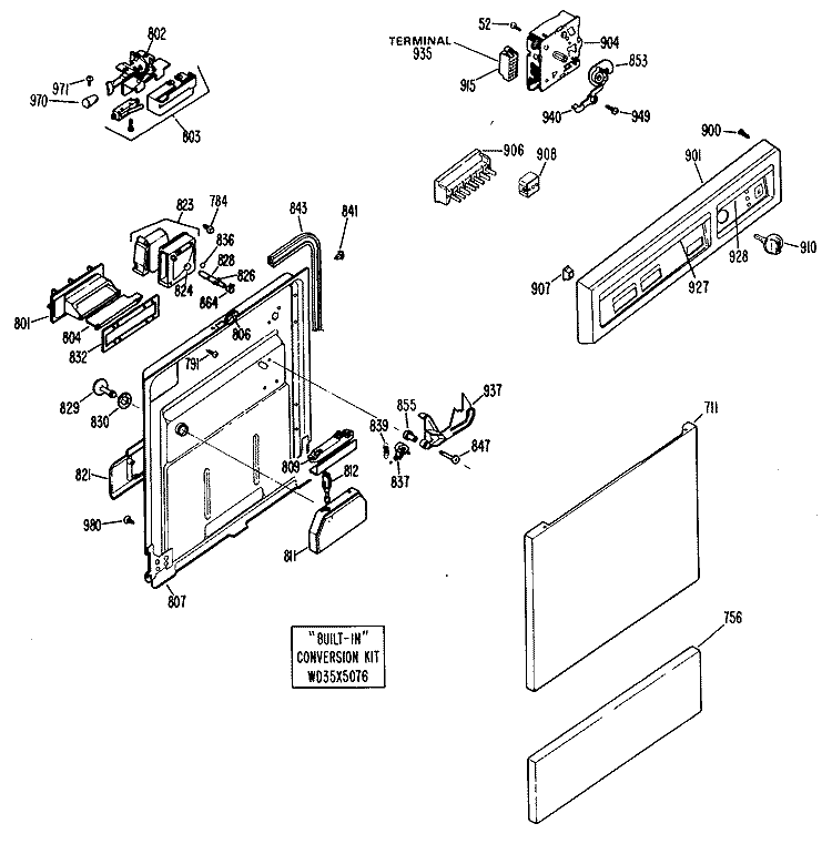 Section Diagram and Parts List for GSC402-07  General Electric Dishwasher