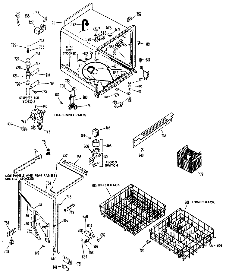 Section Diagram and Parts List for GSC402-07  General Electric Dishwasher