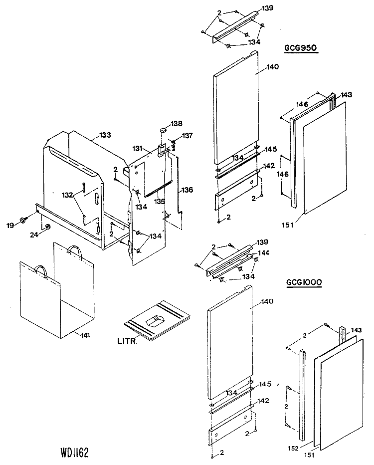Section Diagram and Parts List for GCG1000-02  General Electric Trash Compactor
