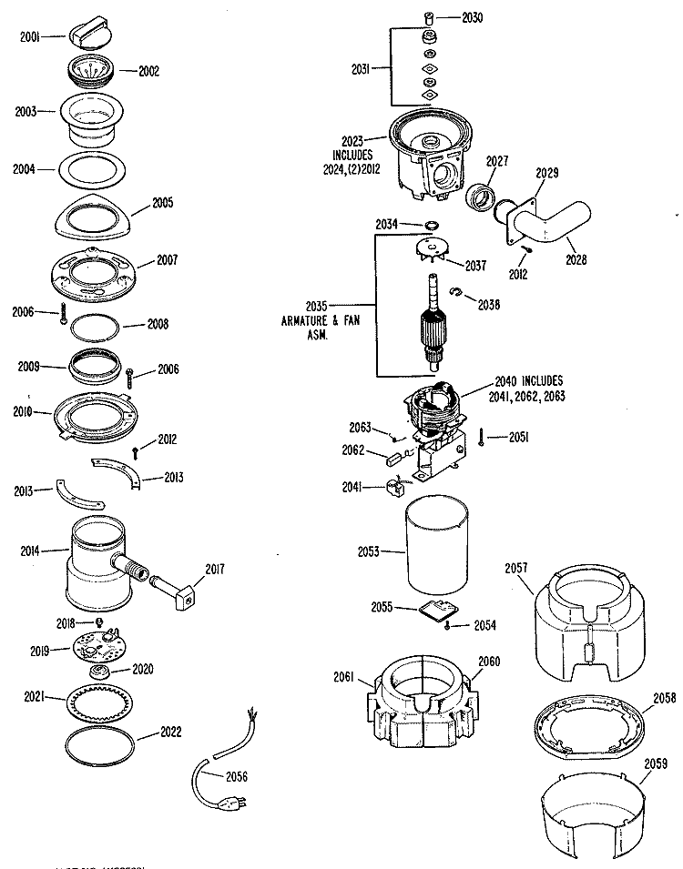 Section Diagram and Parts List for GFC290-02  General Electric Food Waste Disposer