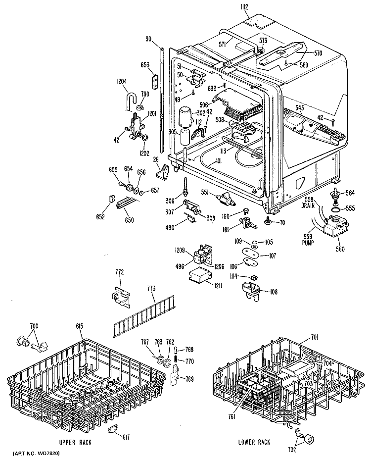 Section Diagram and Parts List for GSD1100L03  General Electric Dishwasher
