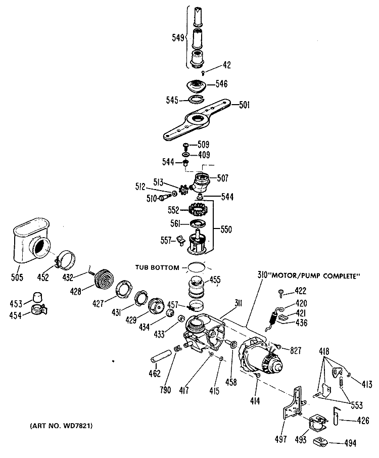 Section Diagram and Parts List for GSD1100L03  General Electric Dishwasher