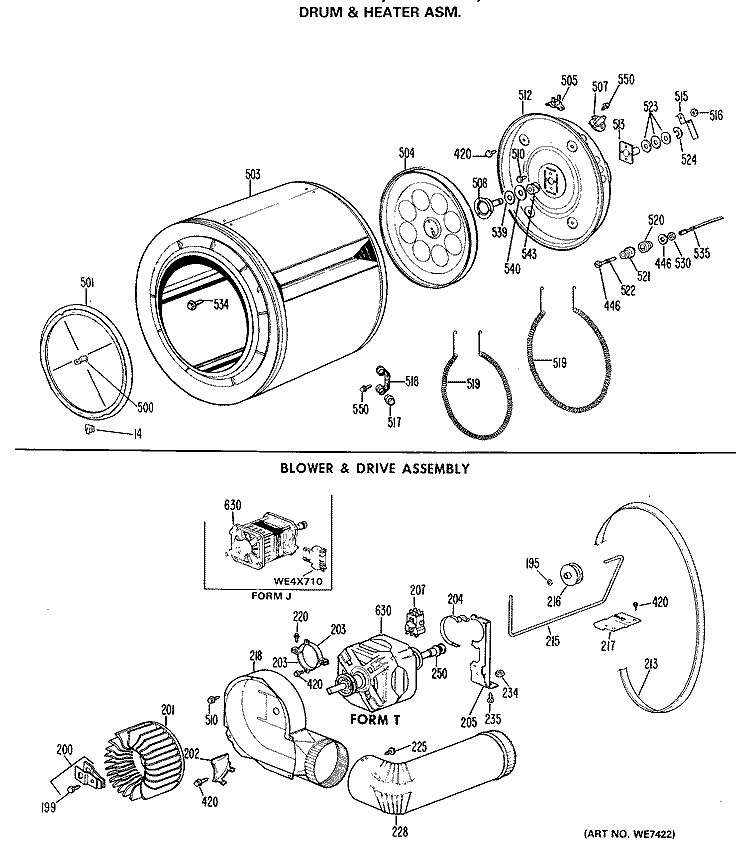 DRUM & HEATER ASM. Diagram and Parts List for DDE7109VNL  General Electric Dryer