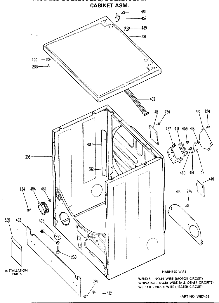 CABINET ASM. Diagram and Parts List for DDE9300LBL  General Electric Dryer
