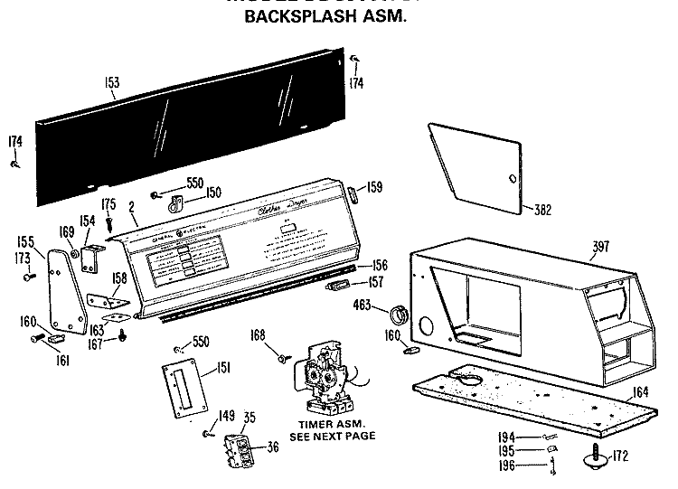 BACKSPASH ASM. Diagram and Parts List for DDC5000FBL  General Electric Dryer