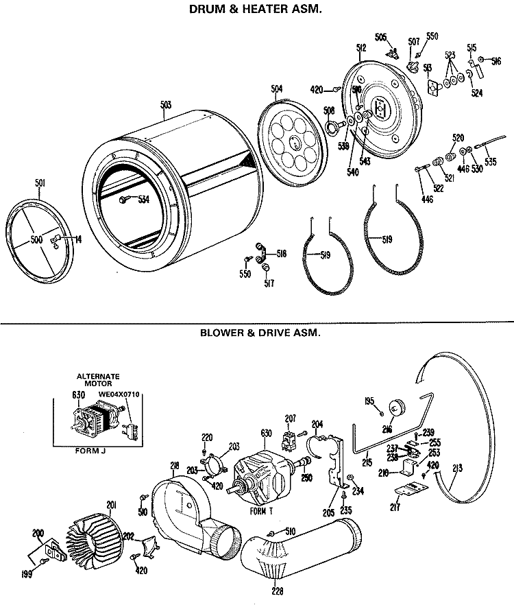 DRUM & HEATER ASM. Diagram and Parts List for DDC5000FBL  General Electric Dryer