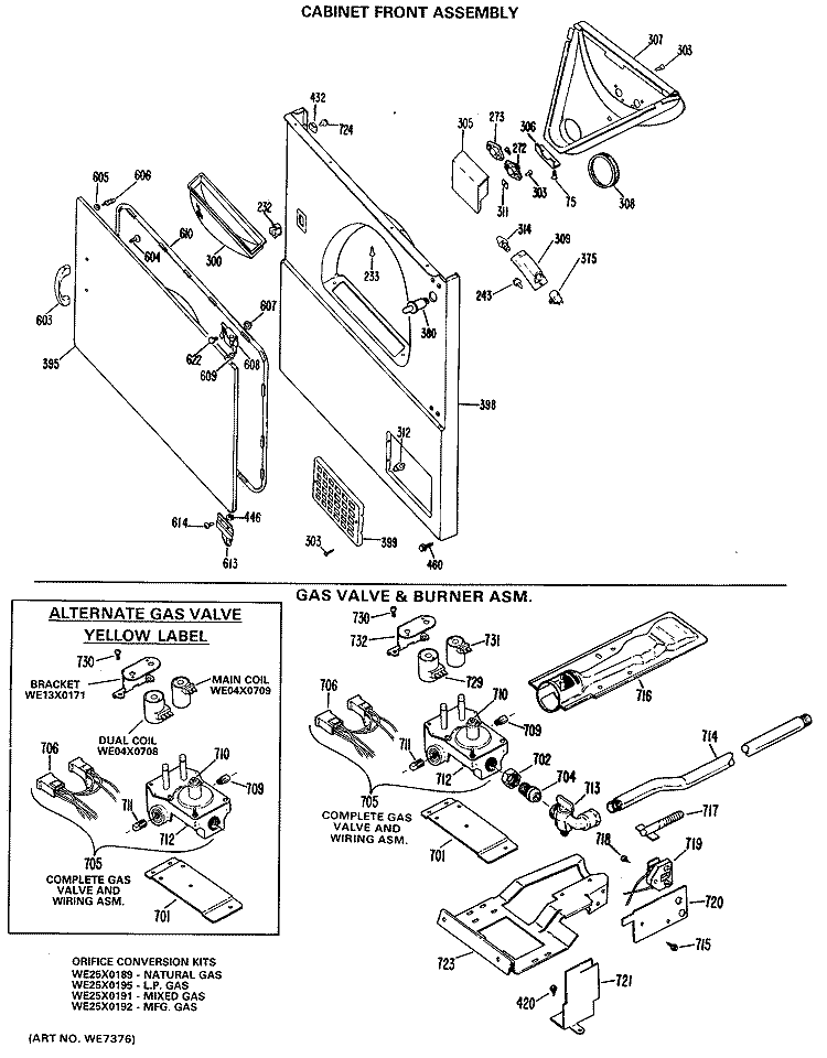 CABINET FRONT ASSEMBLY Diagram and Parts List for DDG5786LAL  General Electric Dryer