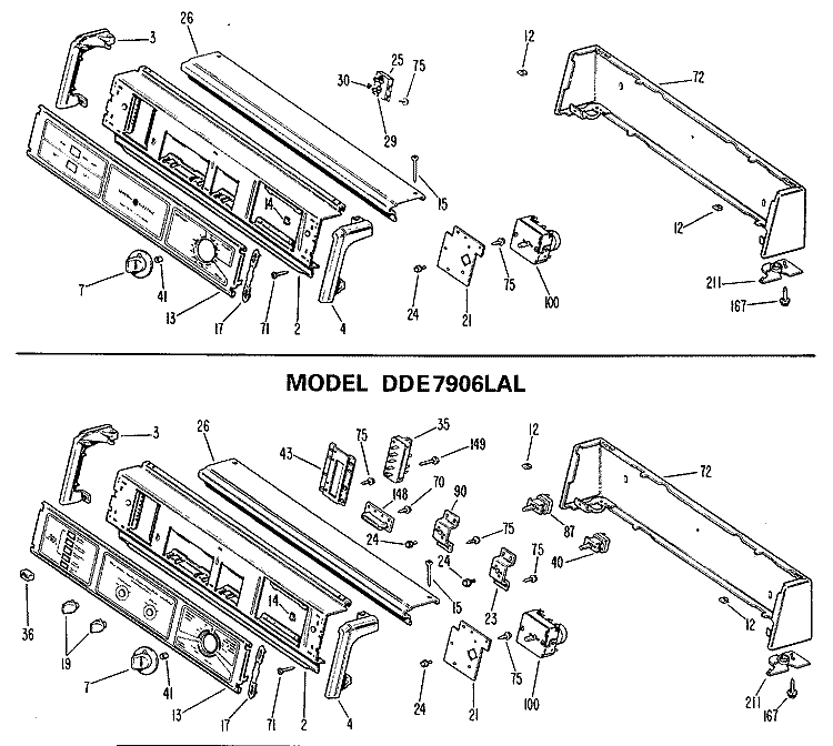 Section Diagram and Parts List for DDE5706LAL  General Electric Dryer