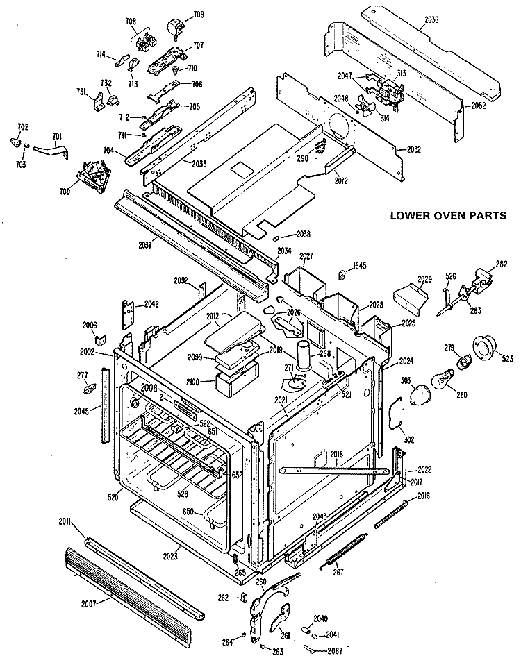 LOWER OVEN PARTS Diagram and Parts List for JKP37G*L1  General Electric Wall Oven