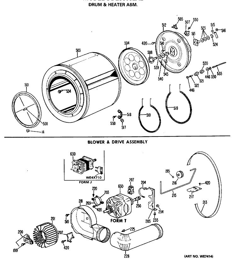 DRUM & HEATER ASM. Diagram and Parts List for DDE6608LAL  General Electric Dryer