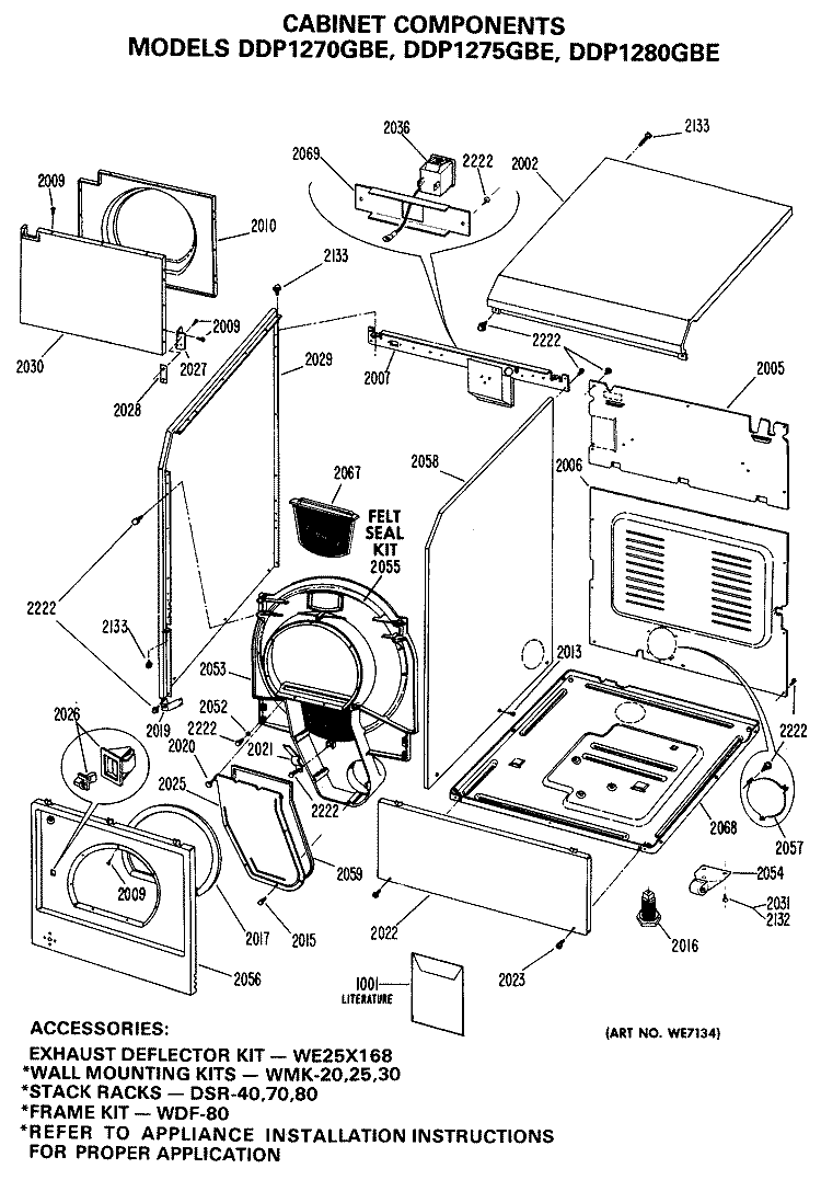 CABINET COMPONENTS Diagram and Parts List for DDP1280GBE  General Electric Dryer