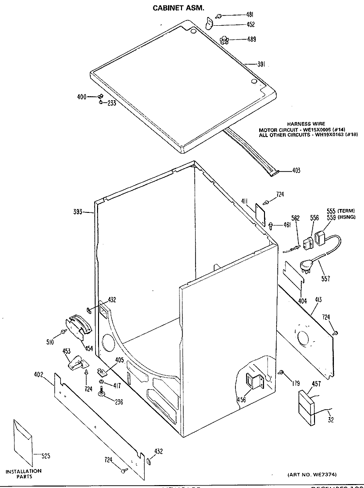 CABINET ASM Diagram and Parts List for DDG5287MAL  General Electric Dryer